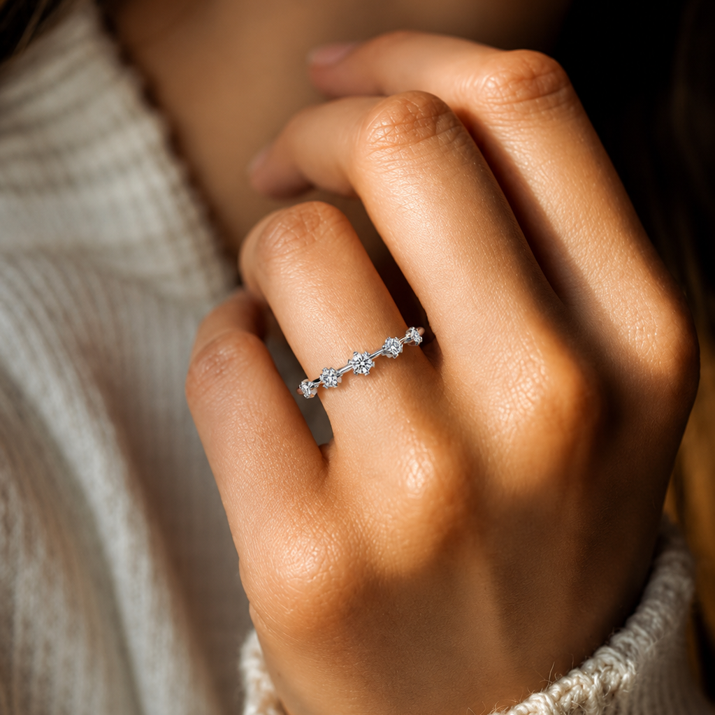 Lab Grown Diamond Wedding Band - Floating Diamond Stackable Band