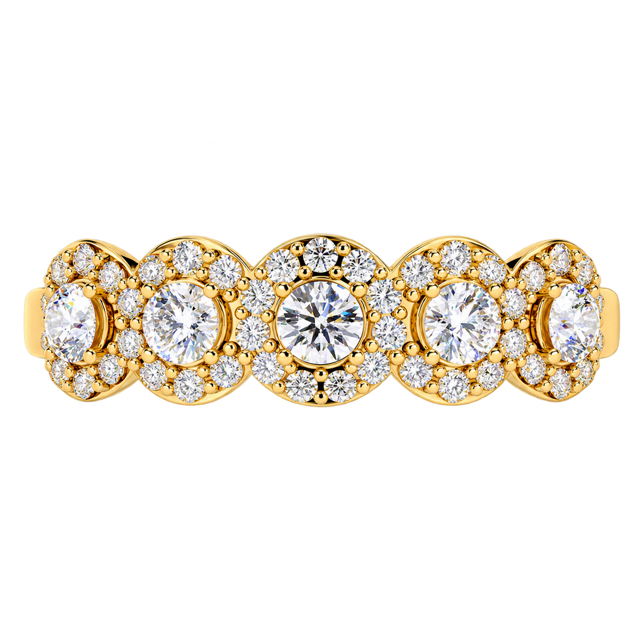 5-Stone Lab Grown Diamond Halo Wedding Band in Gold Multi-Stone Anniversary Ring