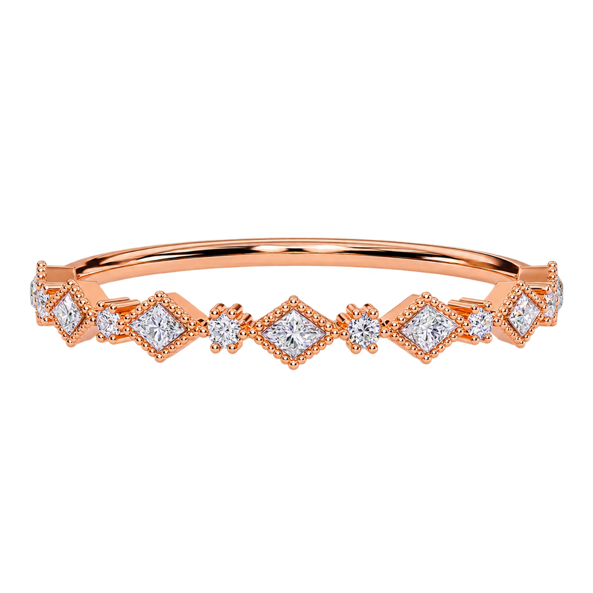 Gold Diamond Anniversary Band – Vintage Geometric Lab Grown Diamond Ring