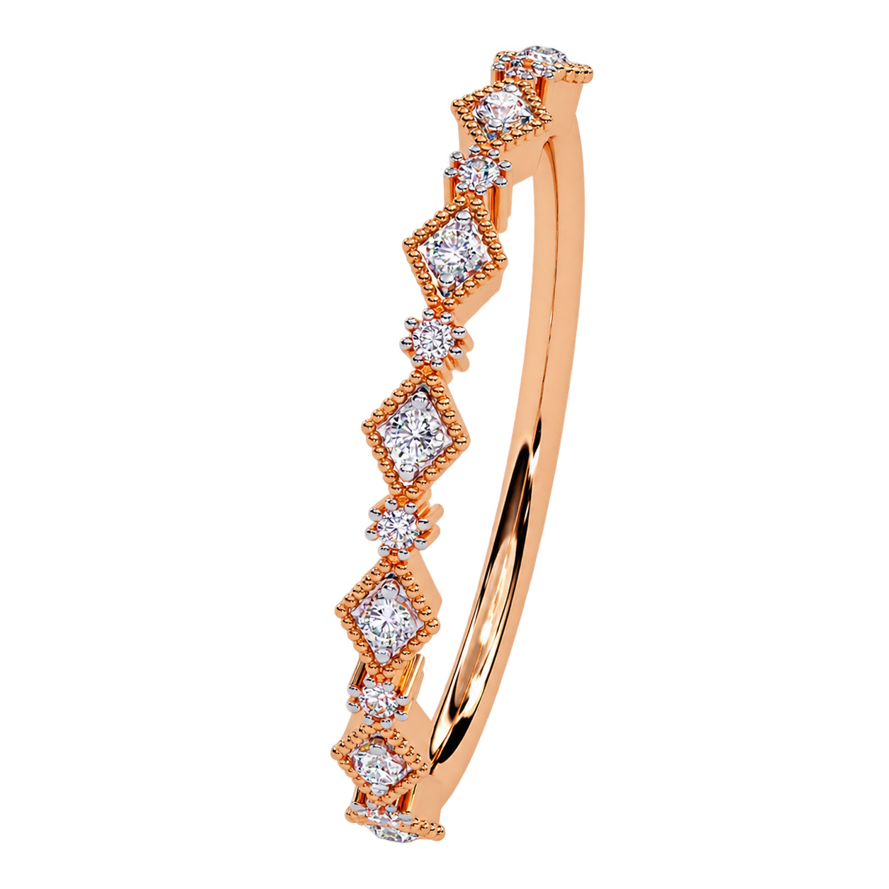 Gold Diamond Anniversary Band – Vintage Geometric Lab Grown Diamond Ring