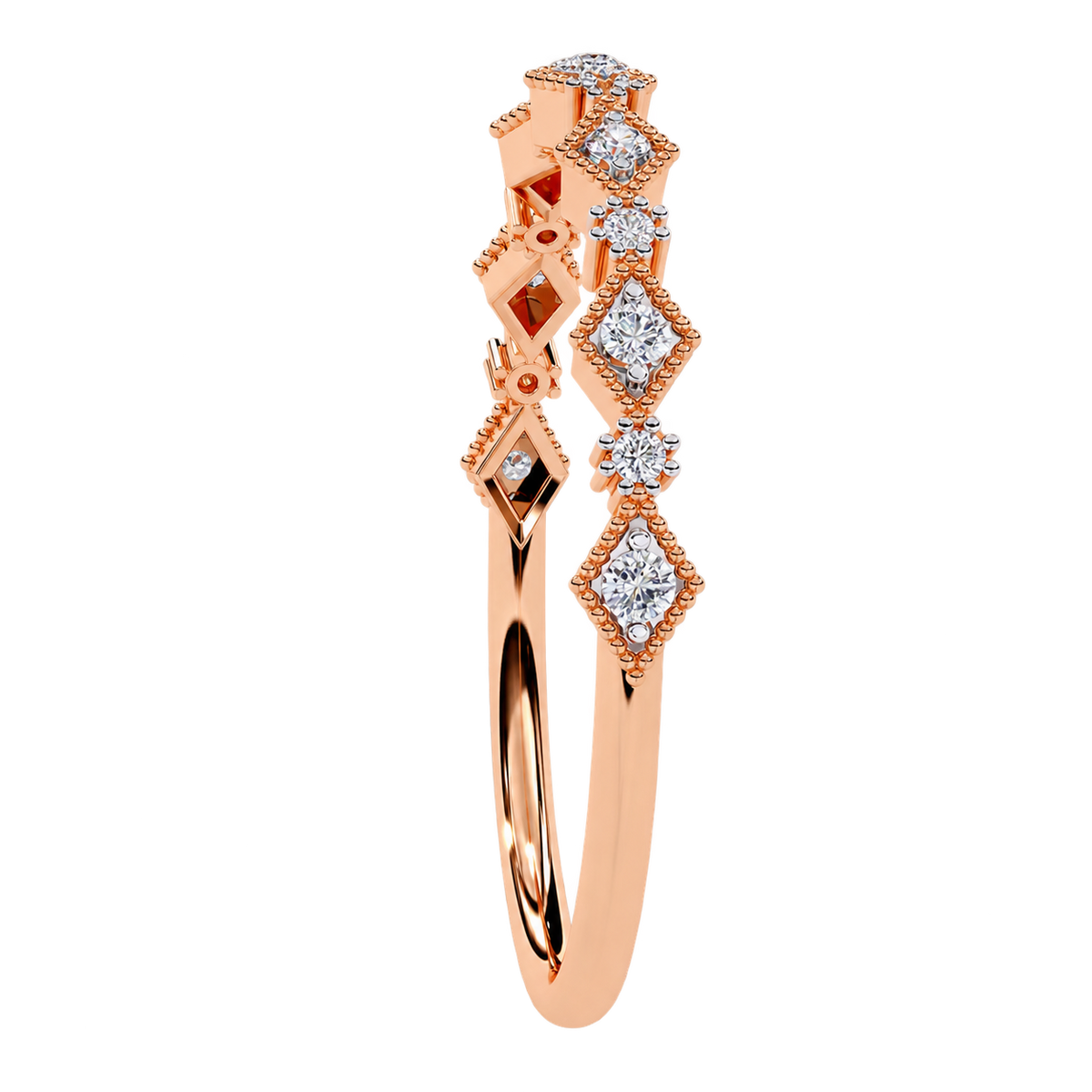 Gold Diamond Anniversary Band – Vintage Geometric Lab Grown Diamond Ring