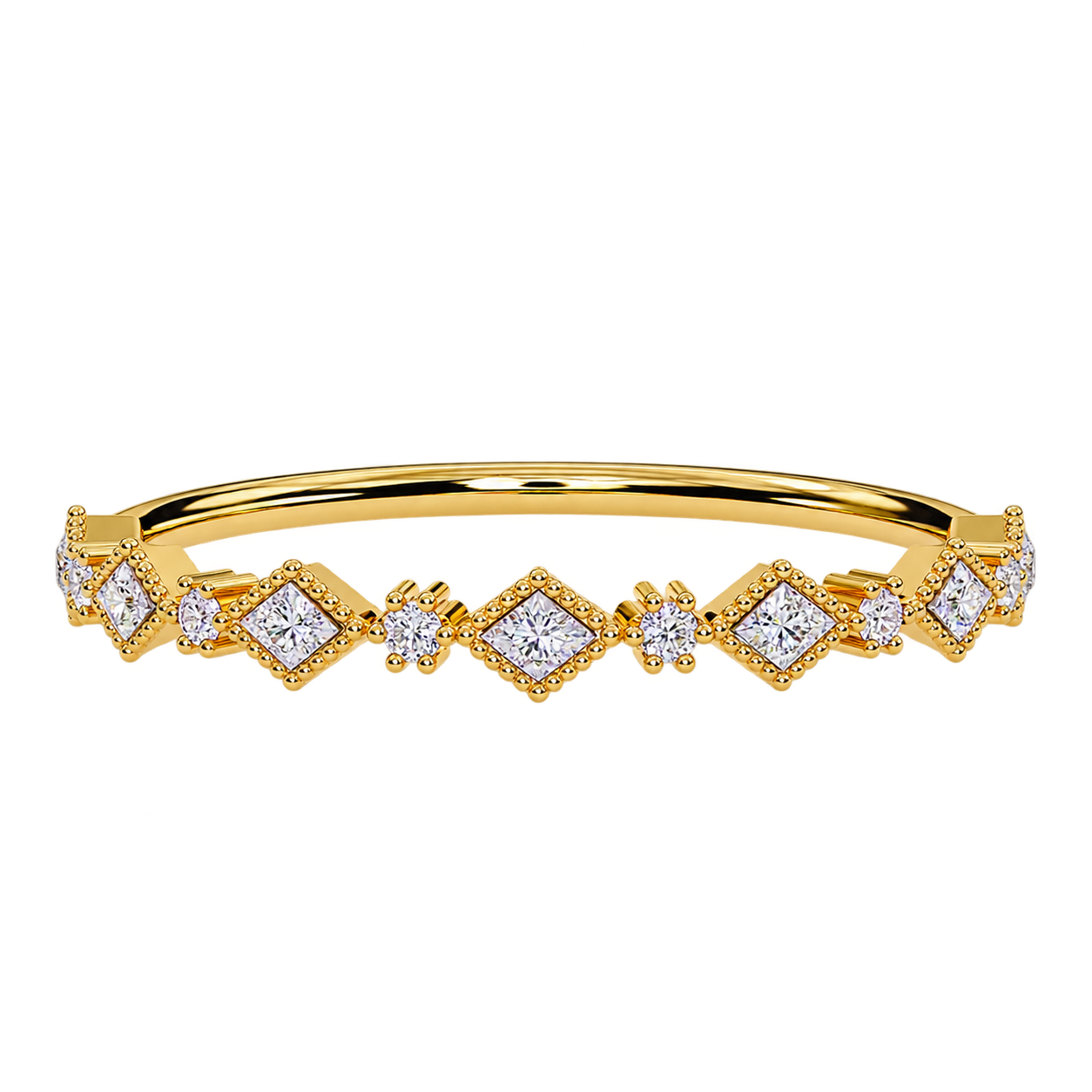 Gold Diamond Anniversary Band – Vintage Geometric Lab Grown Diamond Ring