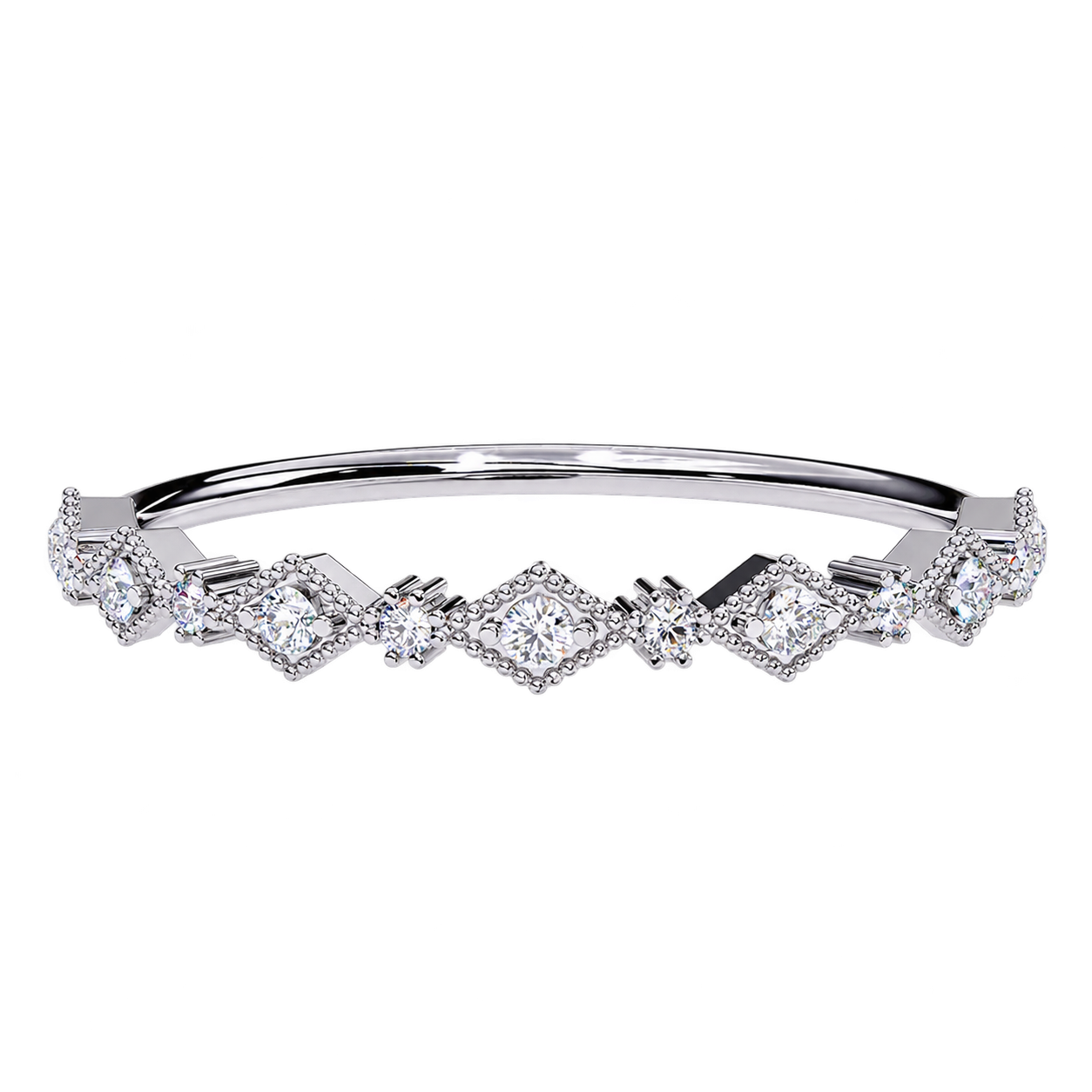 Gold Diamond Anniversary Band – Vintage Geometric Lab Grown Diamond Ring