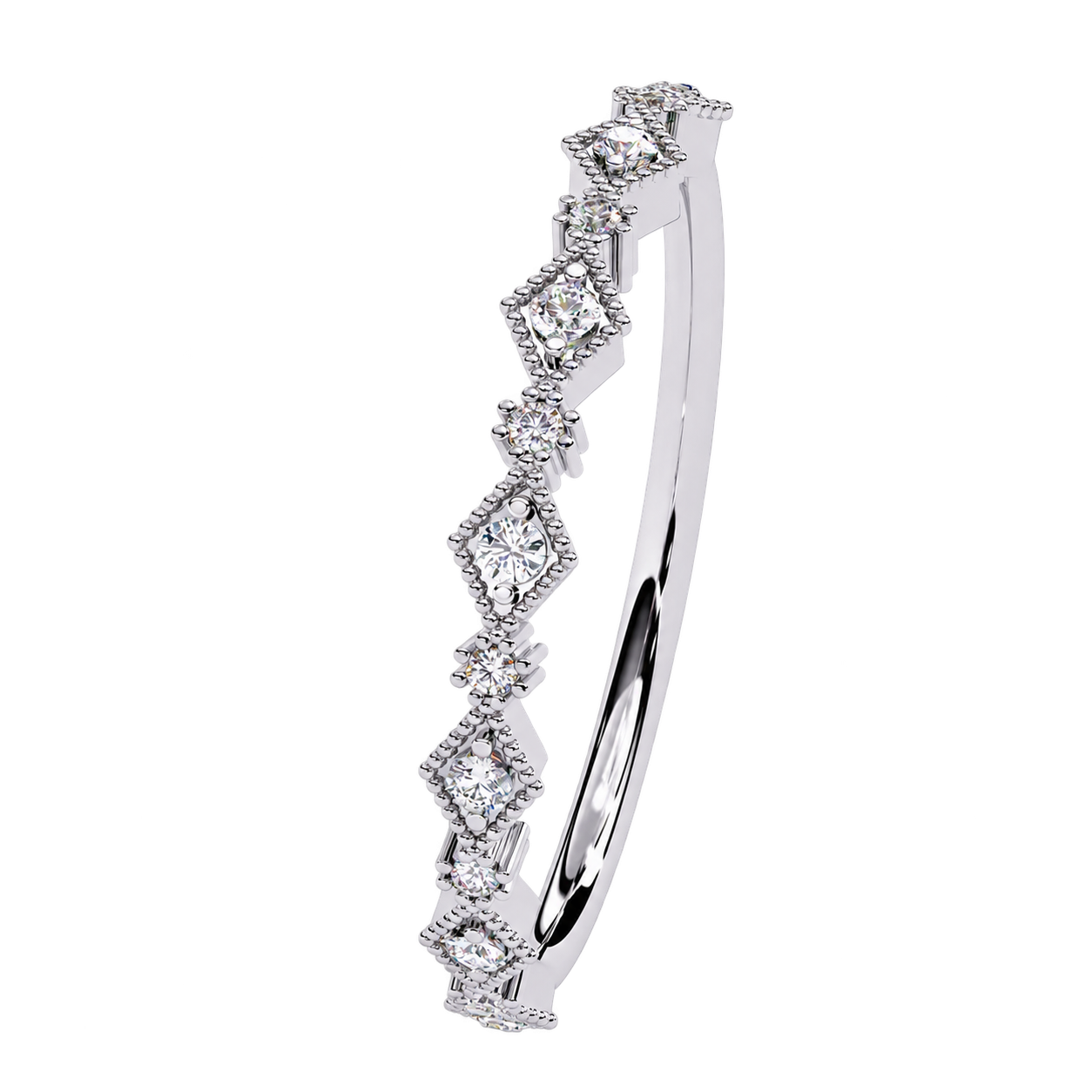 Gold Diamond Anniversary Band – Vintage Geometric Lab Grown Diamond Ring