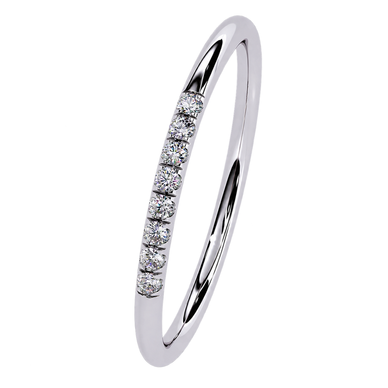 Ultra-Thin Lab Grown Diamond Wedding Band in White Gold Micro Pave Stacking Ring