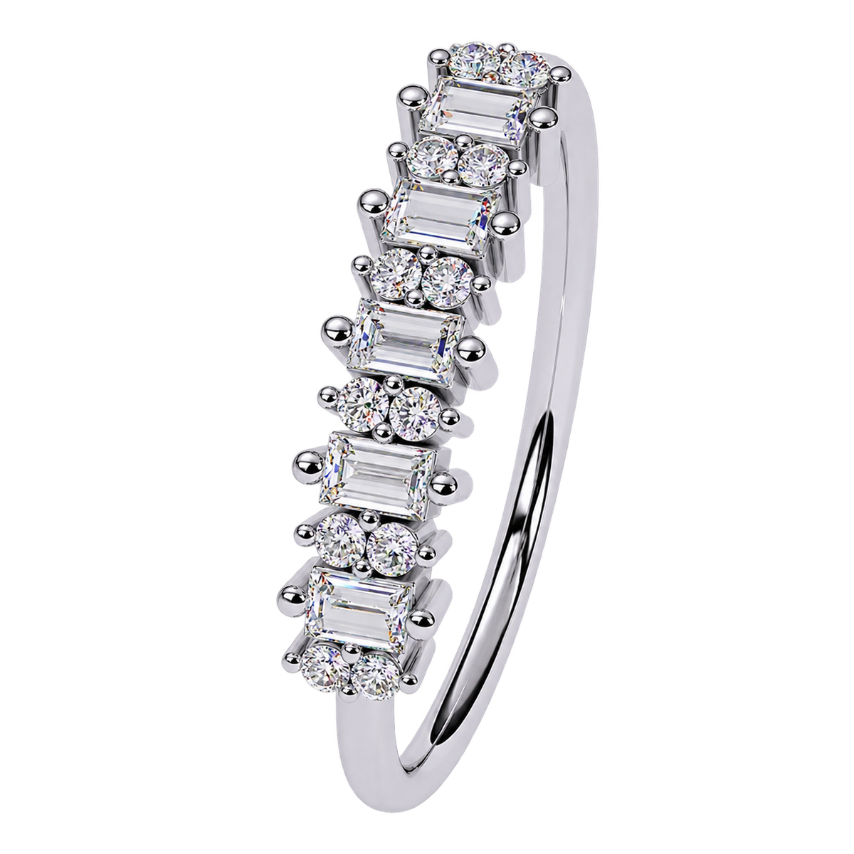Stackable Lab Grown Diamond Wedding Band with Baguette Cut Stones