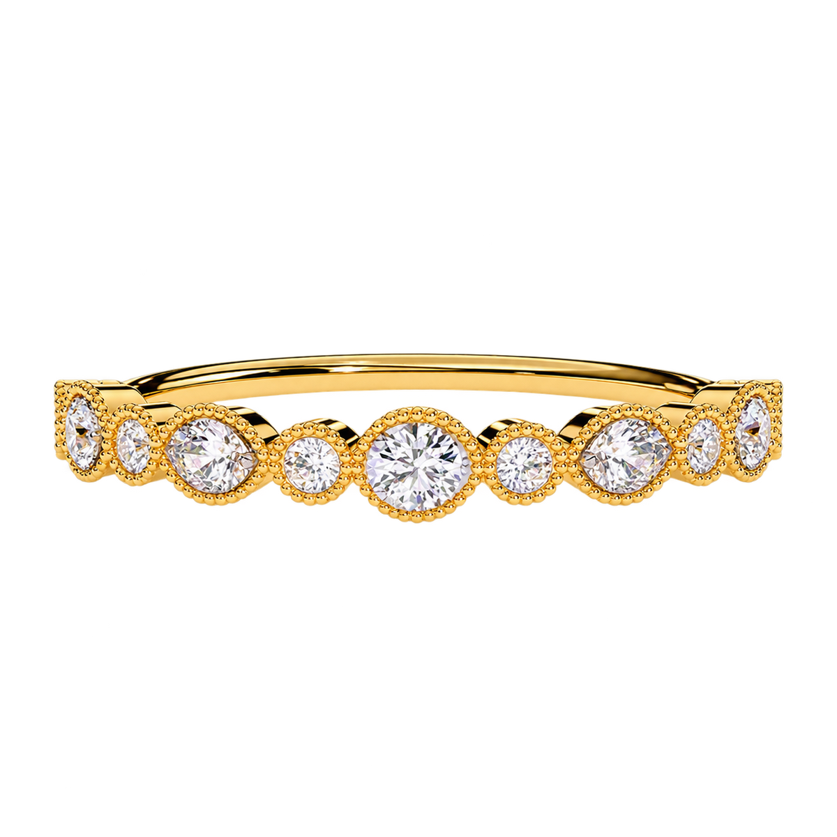 Vintage Milgrain Round Lab-Grown Diamond Wedding Band