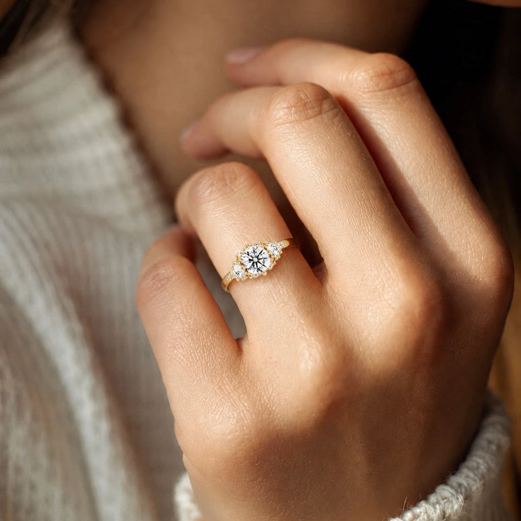 Round Cut Lab Grown Diamond Cluster Engagement Ring