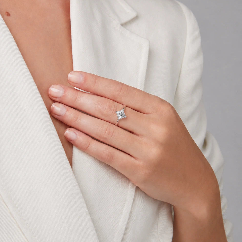 Princess Cut Lab Grown Diamond Engagement Ring Geometric Kite Solitaire Bridal Ring