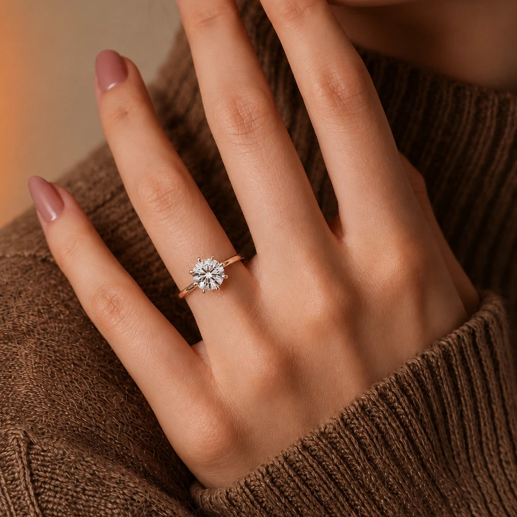 Round Brilliant Diamond Engagement Ring Yellow Gold Classic Six Prong Solitaire Bridal Ring