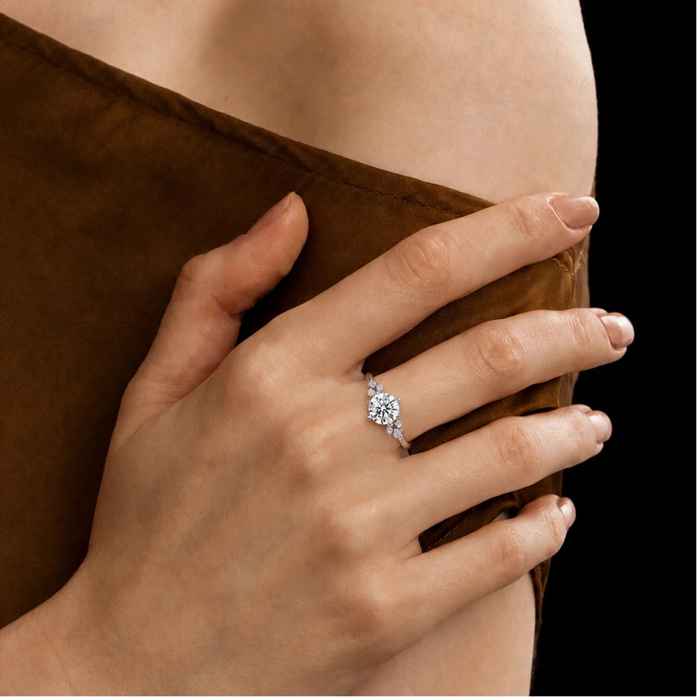 Round Cut Lab Grown Diamond Snowdrift Engagement Ring