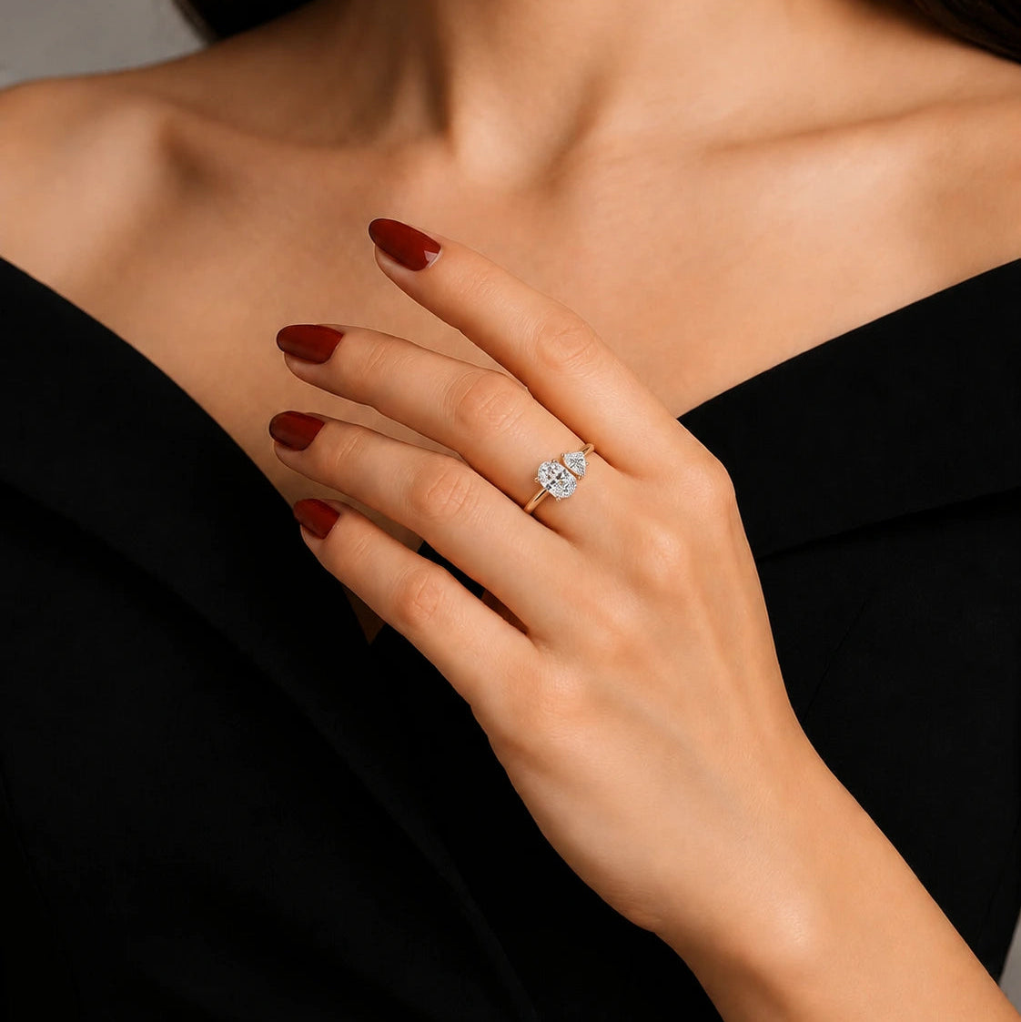 Oval Lab Grown Diamond Engagement Ring Elegant Two Stone Rose Gold Toi et Moi Ring