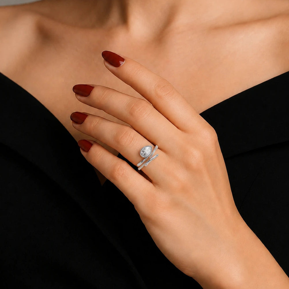 Pear Cut Diamond Twist Engagement Ring White Gold Sculptural Solitaire Bridal Ring