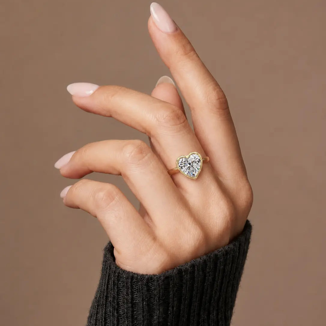 Heart Shape Lab Grown Diamond Engagement Ring Romantic Solitaire Gold Ring