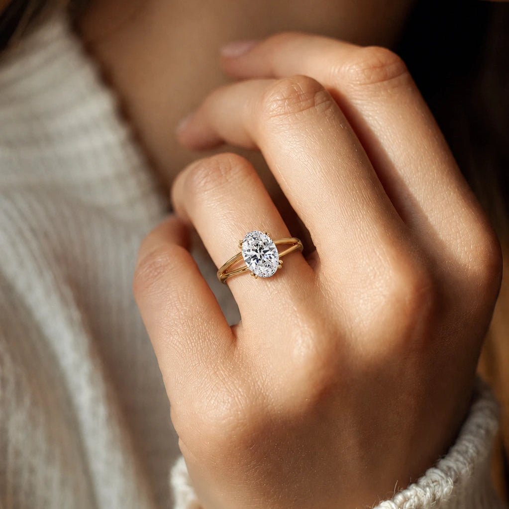 Oval Lab Grown Diamond Engagement Ring Classic Solitaire Rose Gold Ring