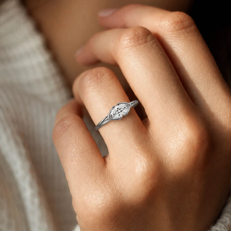 Marquise Cut Diamond Engagement Ring Sleek Bezel Inspired Solitaire Bridal Ring