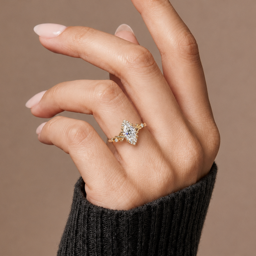 Marquise Diamond Halo Engagement Ring Twisted Infinity Rose Gold Ring