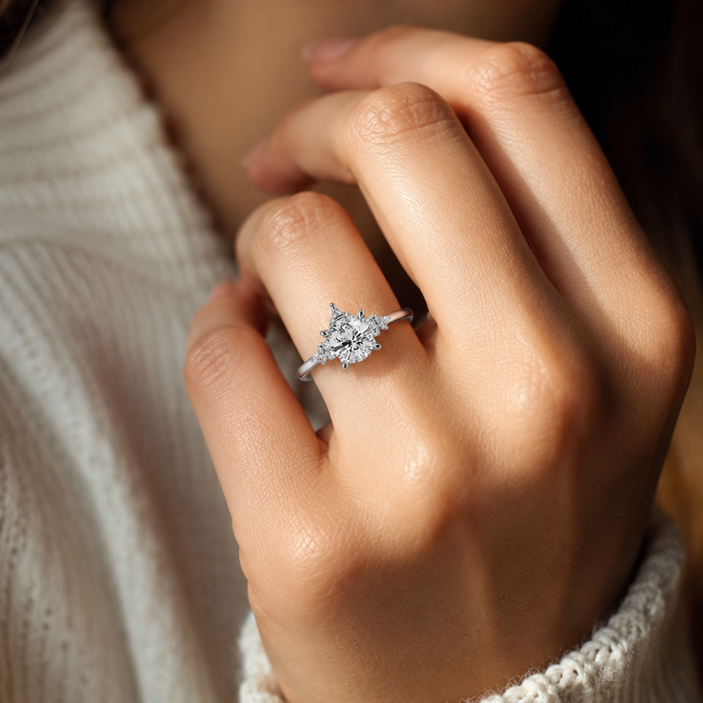 Pear Lab Grown Diamond Engagement Ring with Side Stones - Modern Cluster Accent Ring