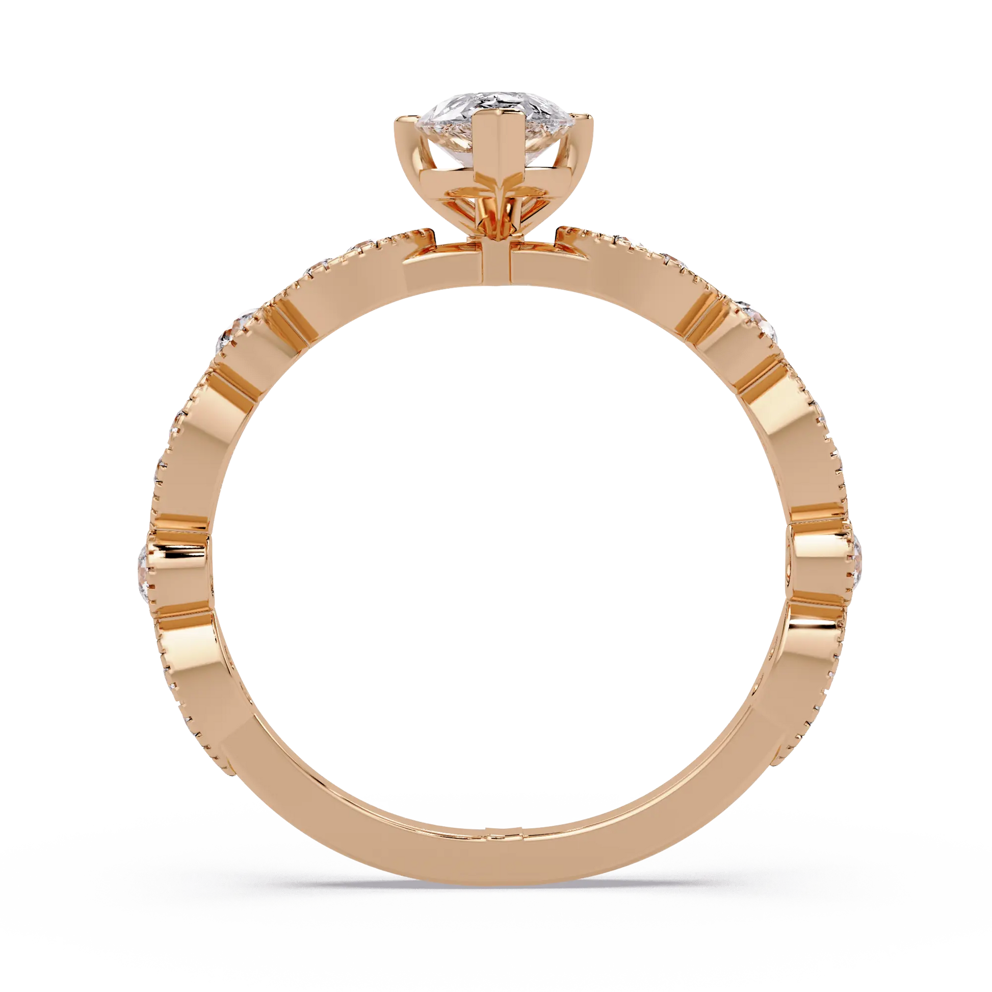 Classic Pear Lab Grown Diamond Engagement Ring with Diamond Accent Milgrain Band