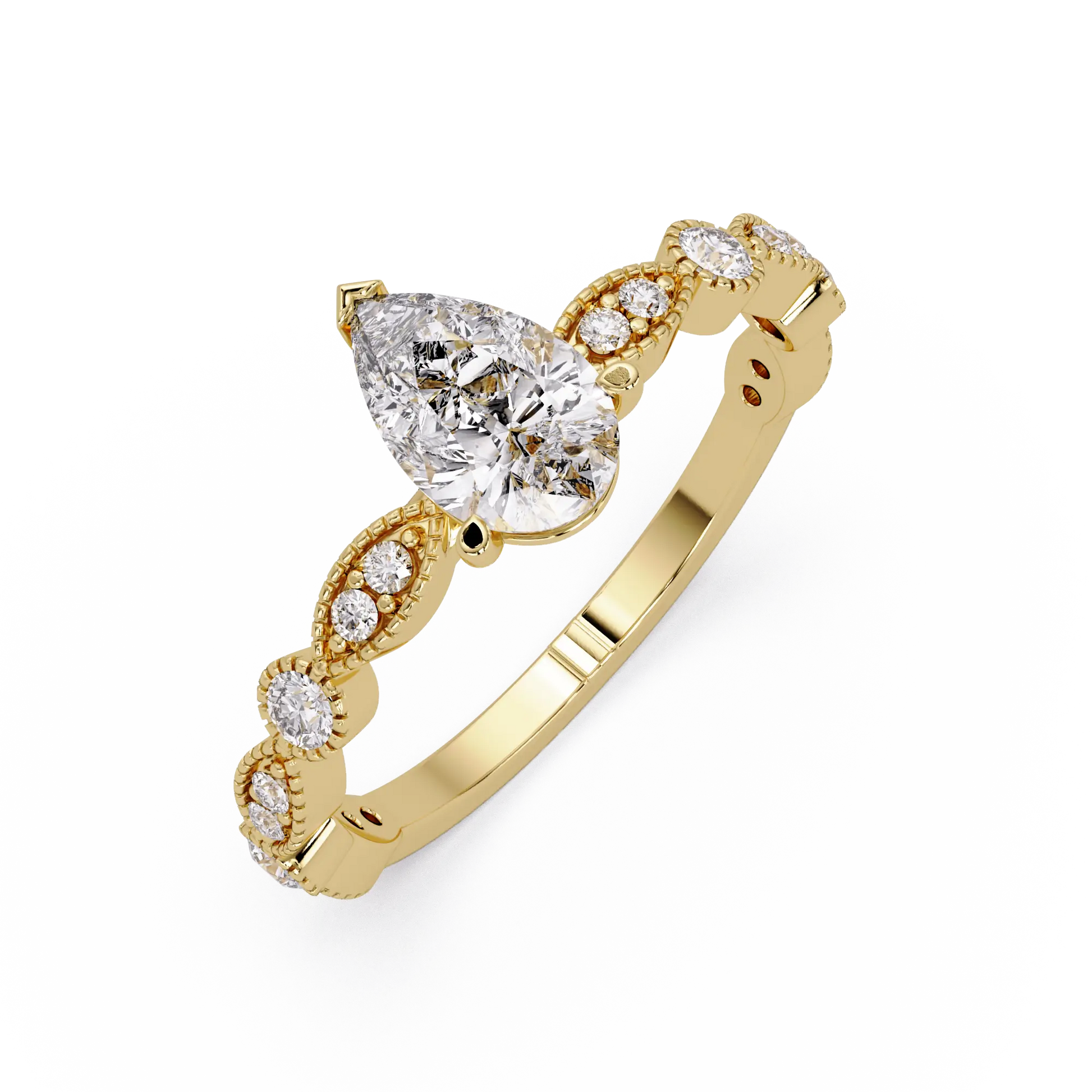 Classic Pear Lab Grown Diamond Engagement Ring with Diamond Accent Milgrain Band