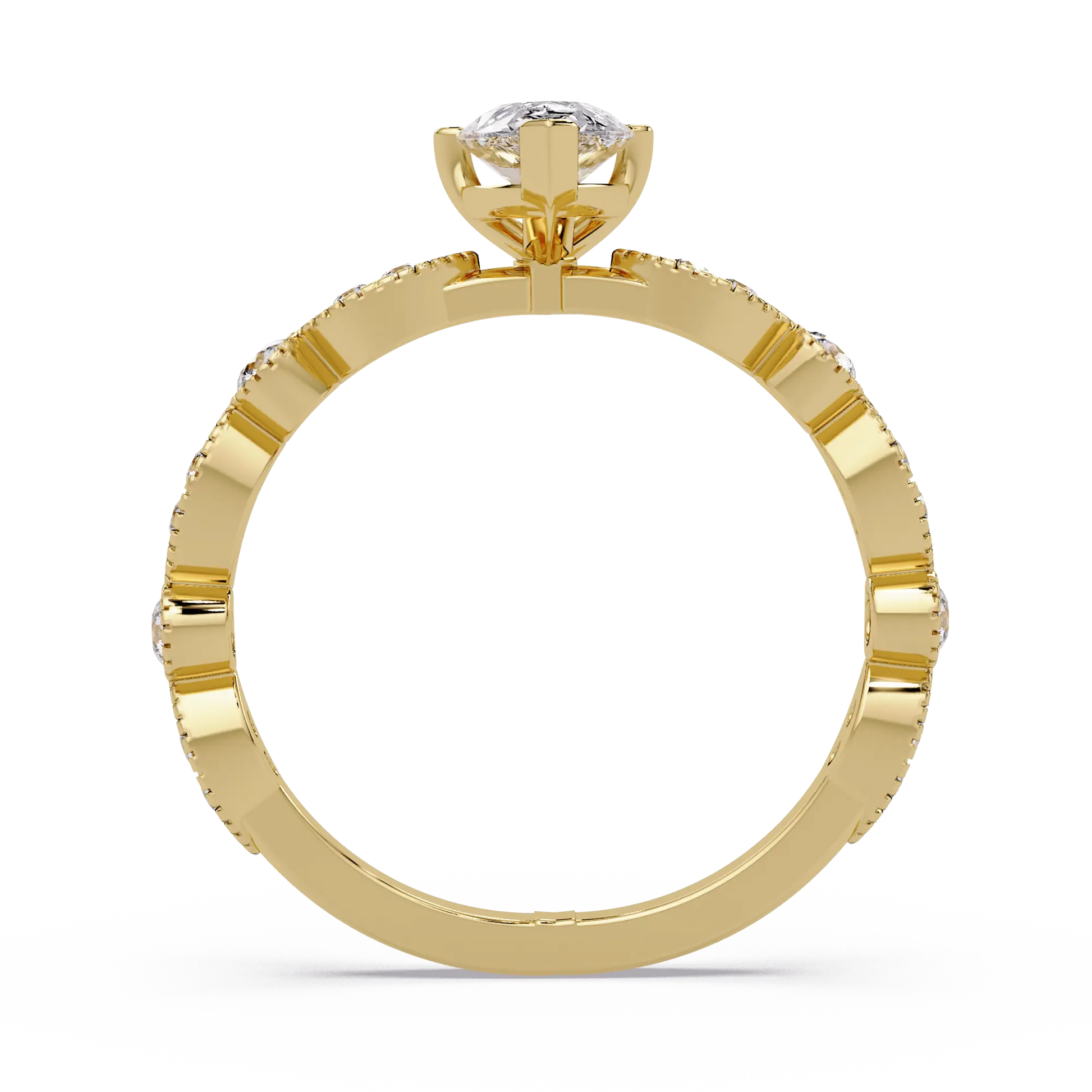 Classic Pear Lab Grown Diamond Engagement Ring with Diamond Accent Milgrain Band