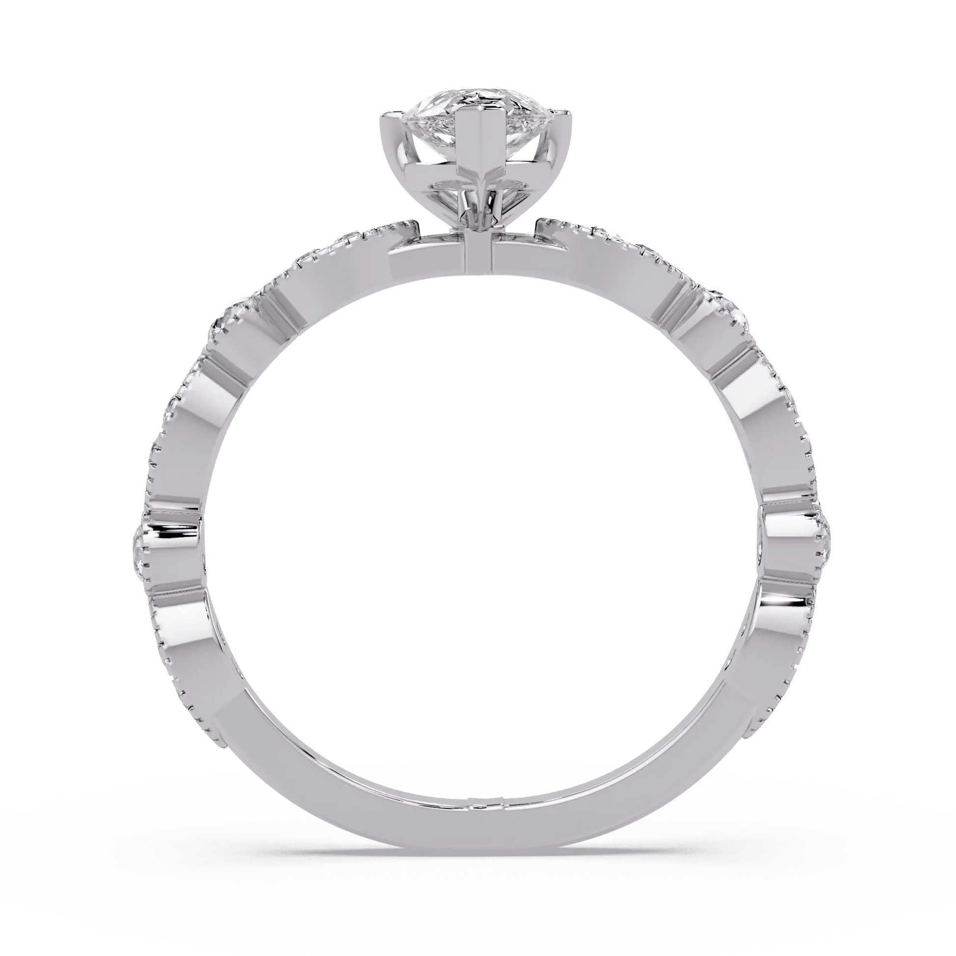 Classic Pear Lab Grown Diamond Engagement Ring with Diamond Accent Milgrain Band