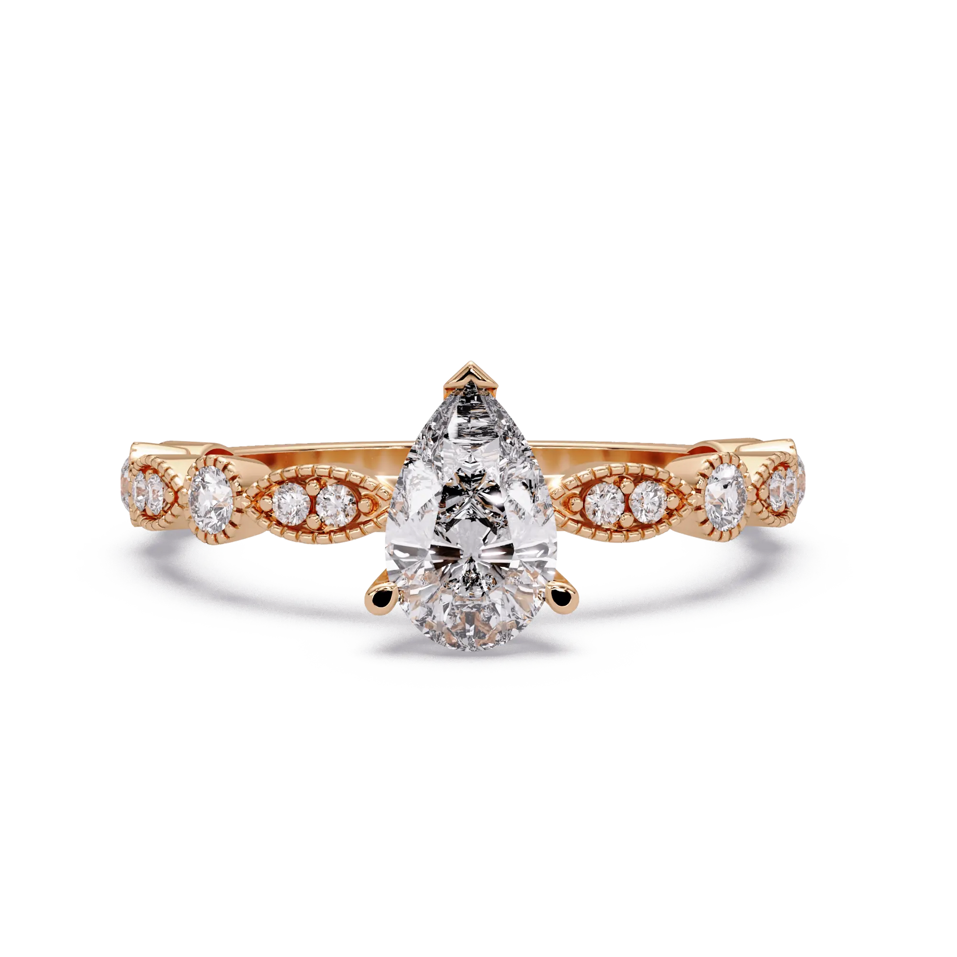 Classic Pear Lab Grown Diamond Engagement Ring with Diamond Accent Milgrain Band