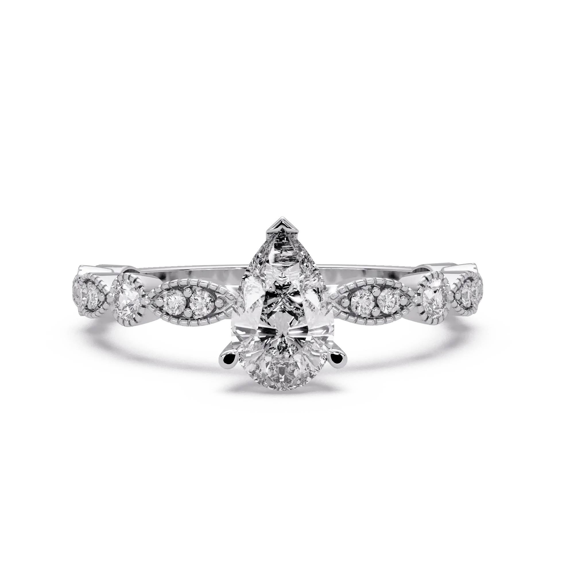 Classic Pear Lab Grown Diamond Engagement Ring with Diamond Accent Milgrain Band