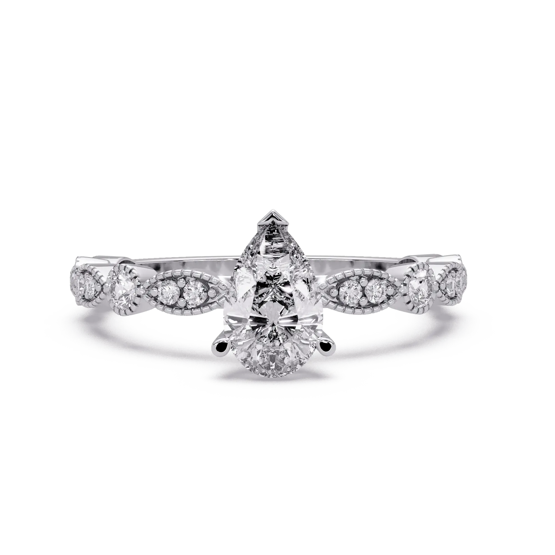 Classic Pear Lab Grown Diamond Engagement Ring with Diamond Accent Milgrain Band
