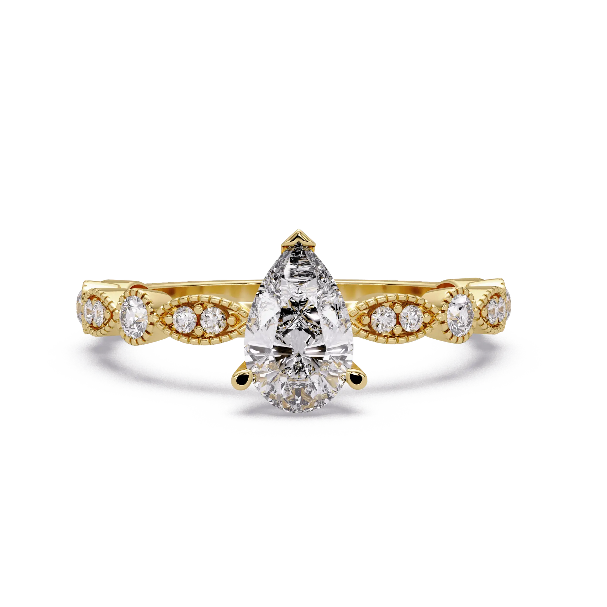 Classic Pear Lab Grown Diamond Engagement Ring with Diamond Accent Milgrain Band