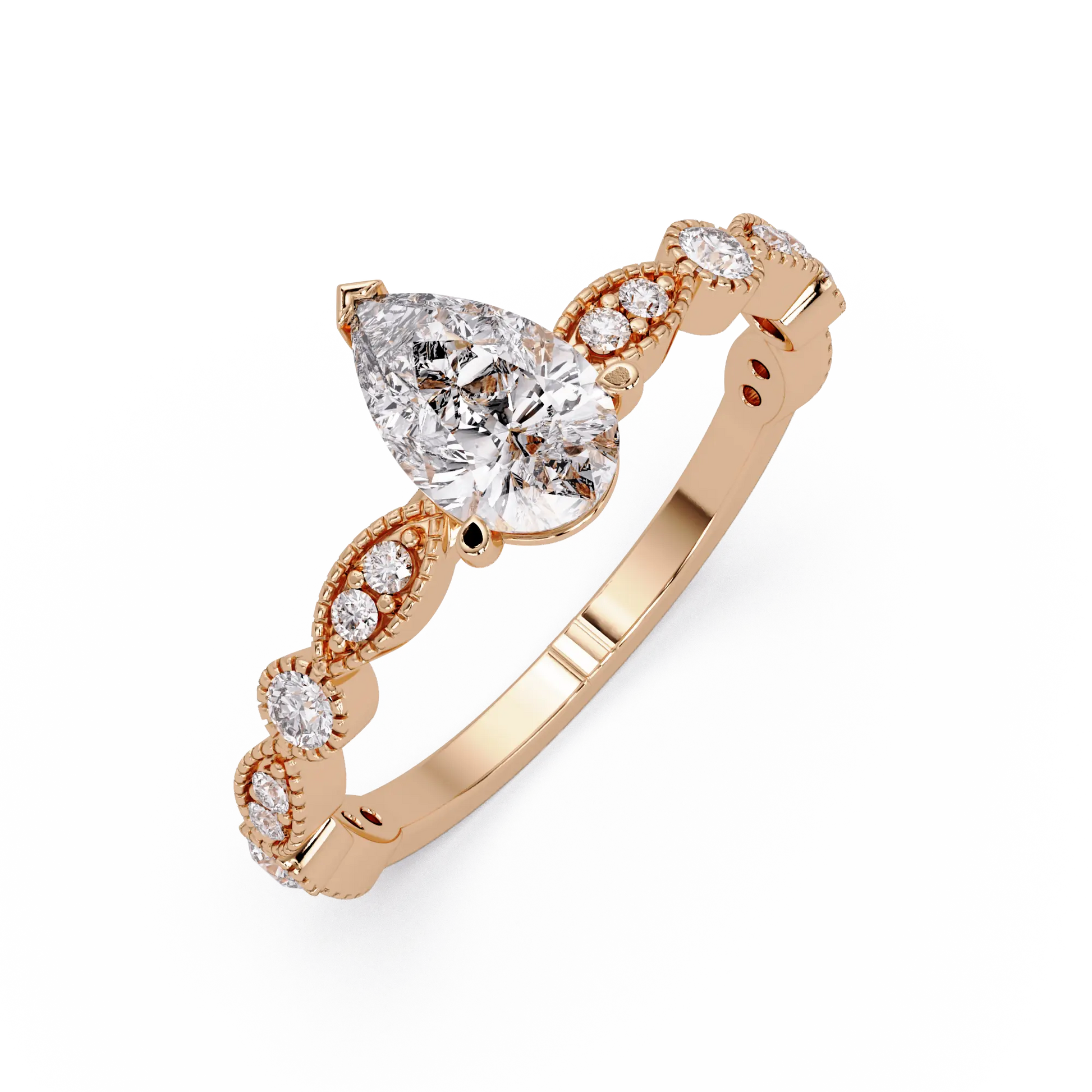 Classic Pear Lab Grown Diamond Engagement Ring with Diamond Accent Milgrain Band