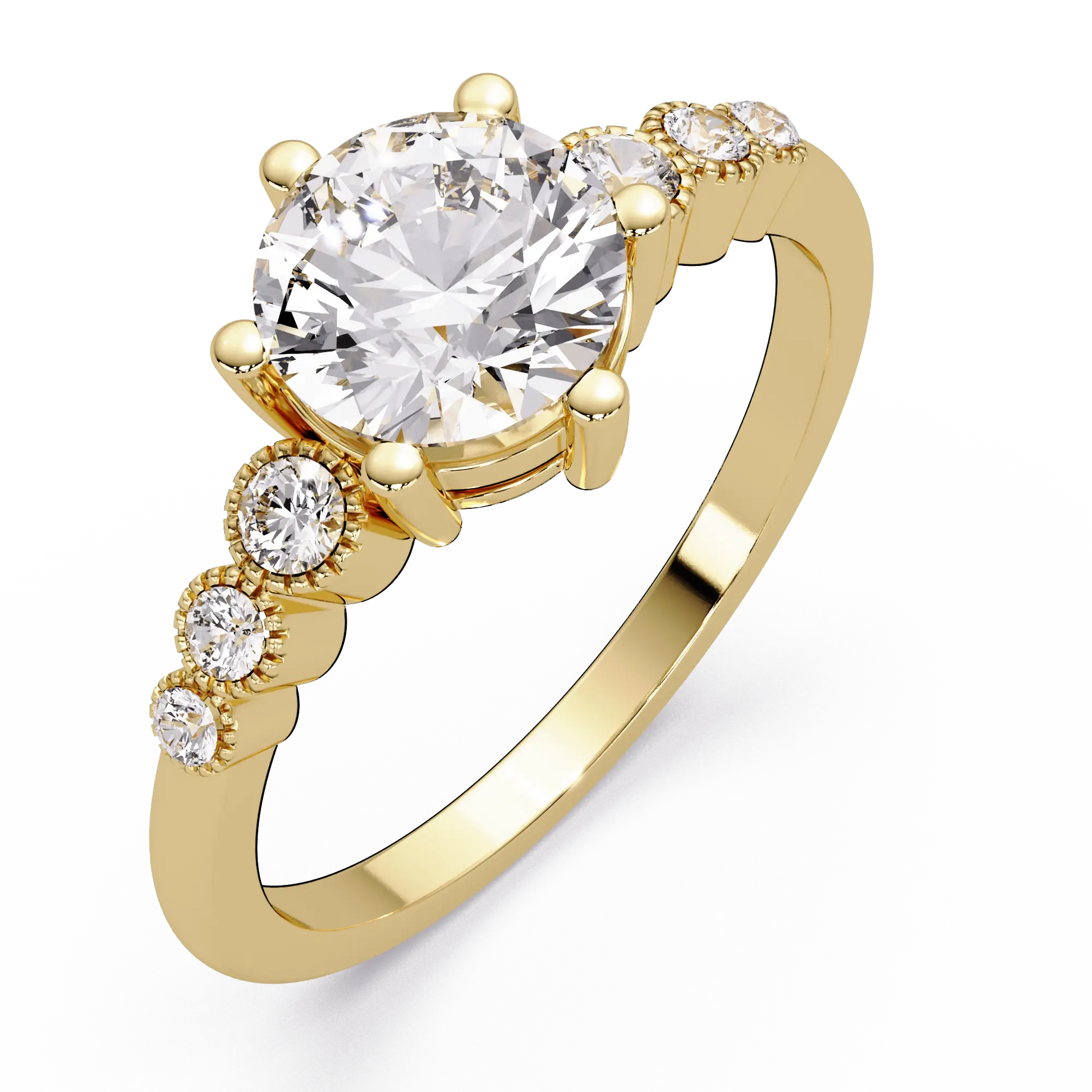 Classic Round Lab Grown Diamond Engagement Ring with Accent Diamonds