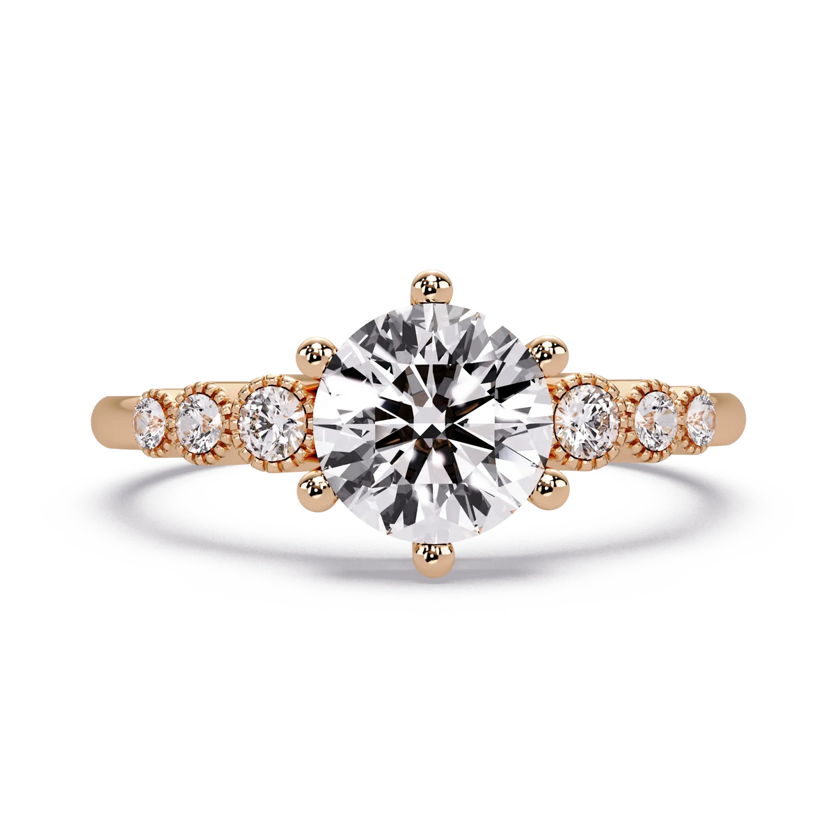 Classic Round Lab Grown Diamond Engagement Ring with Accent Diamonds