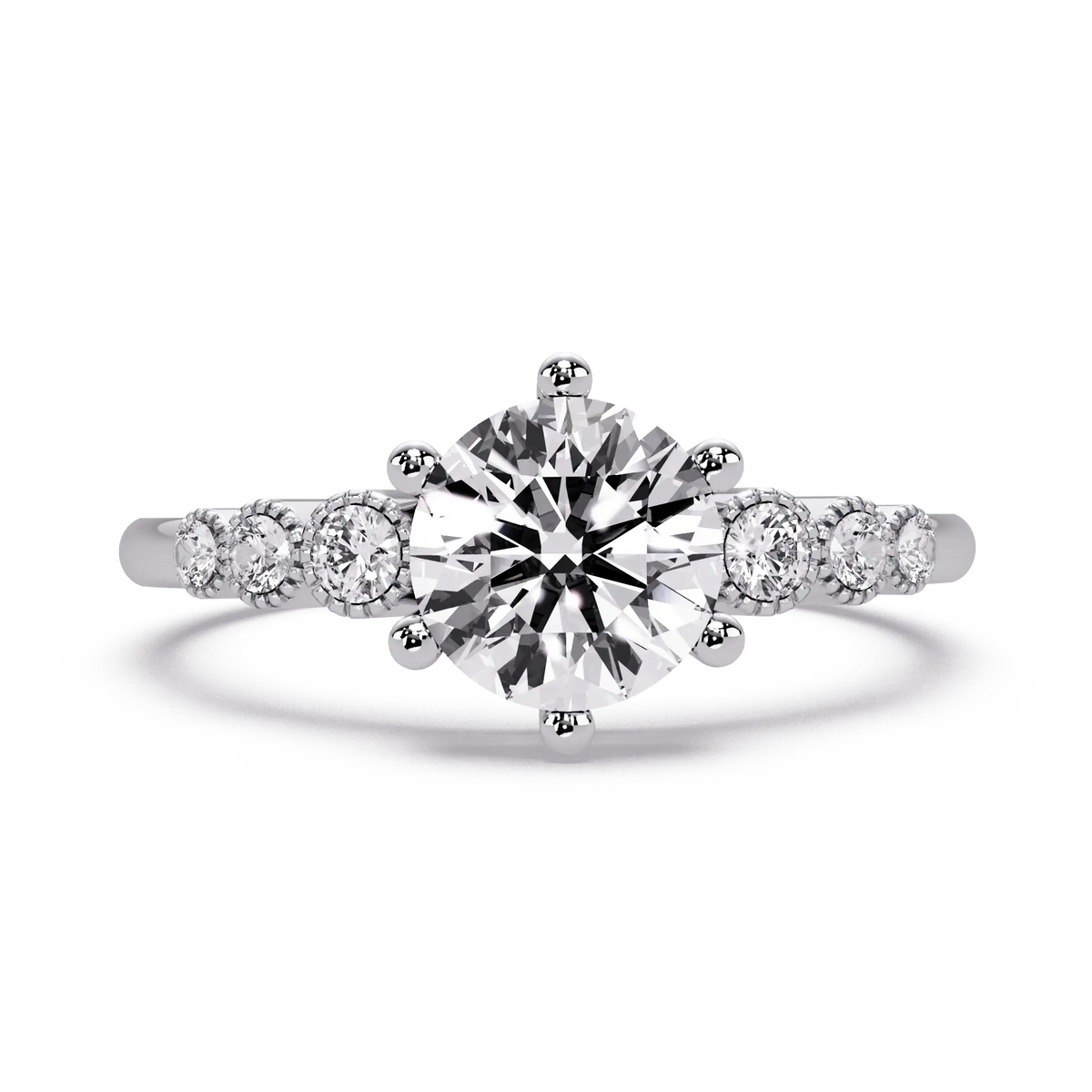 Classic Round Lab Grown Diamond Engagement Ring with Accent Diamonds