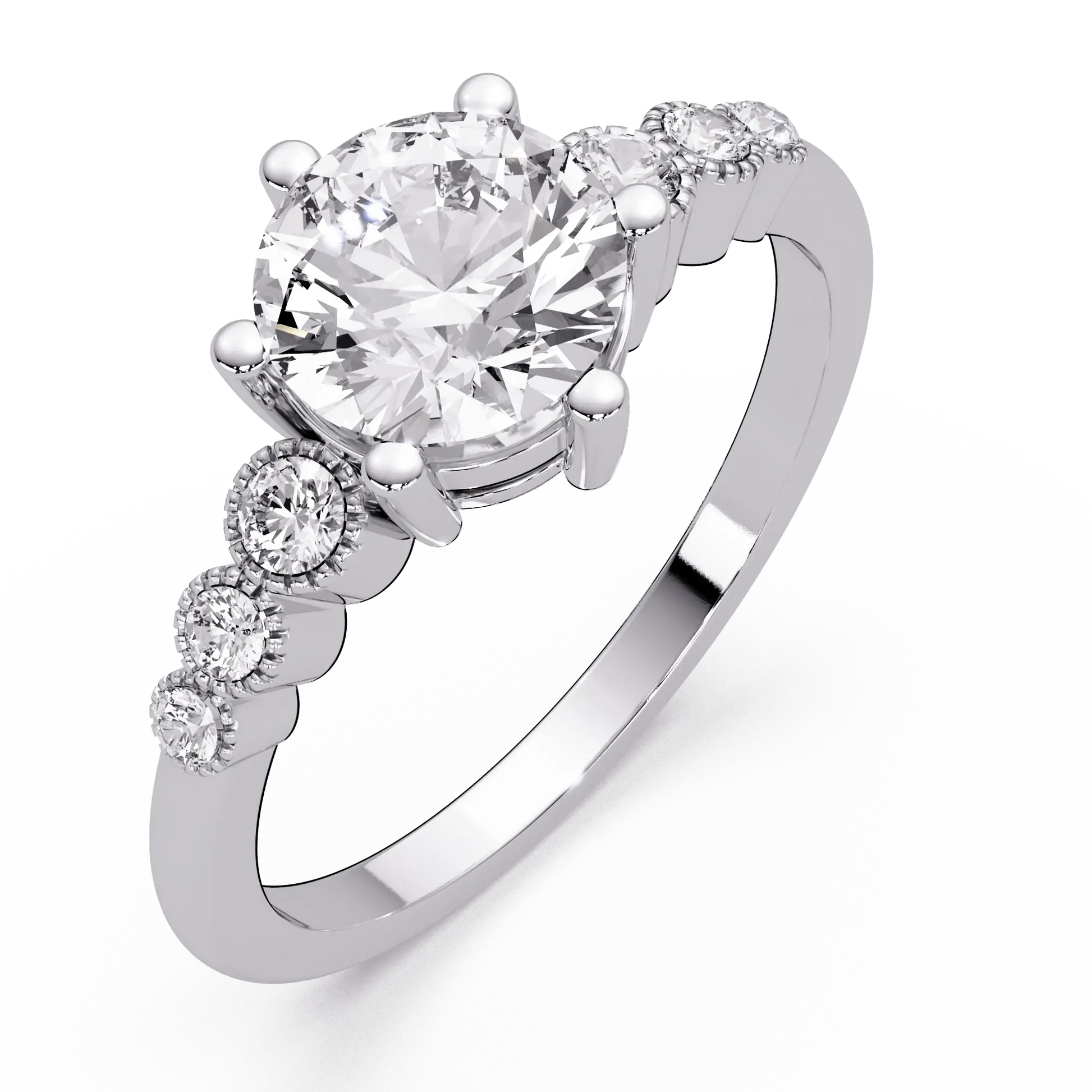 Classic Round Lab Grown Diamond Engagement Ring with Accent Diamonds