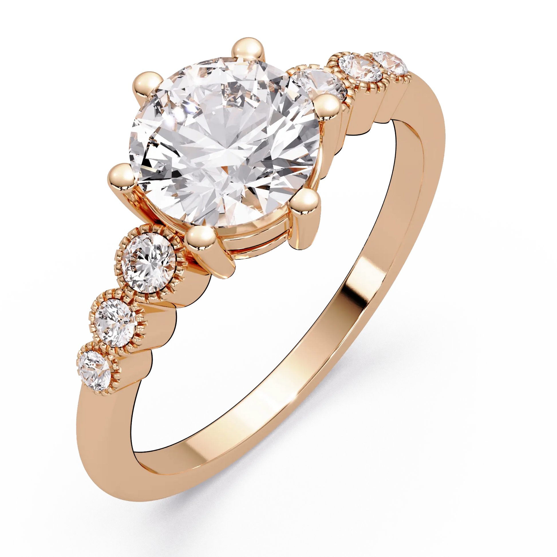 Classic Round Lab Grown Diamond Engagement Ring with Accent Diamonds