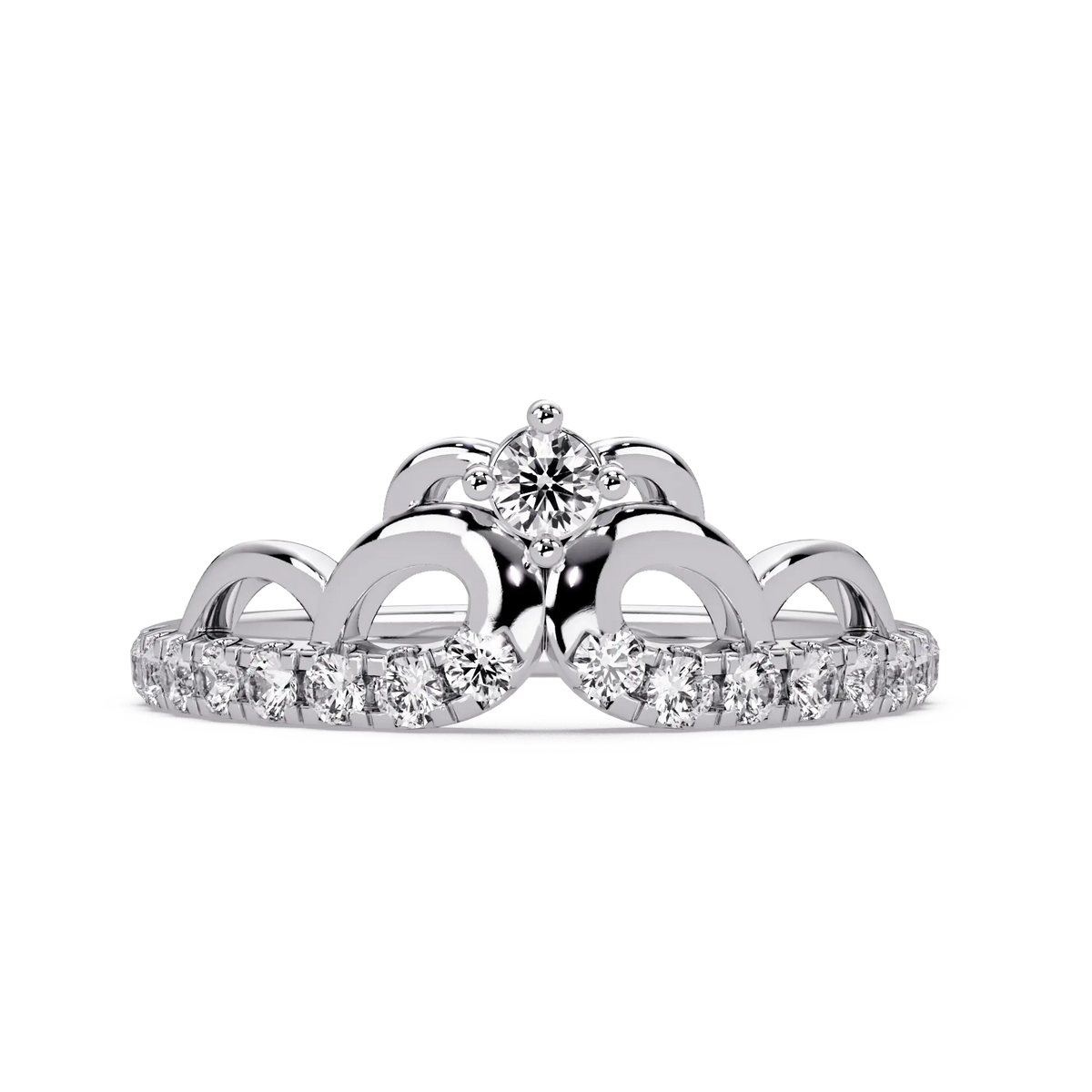 Crown Diamond Wedding Band  Royal Curved Tiara Pavé Diamond Ring