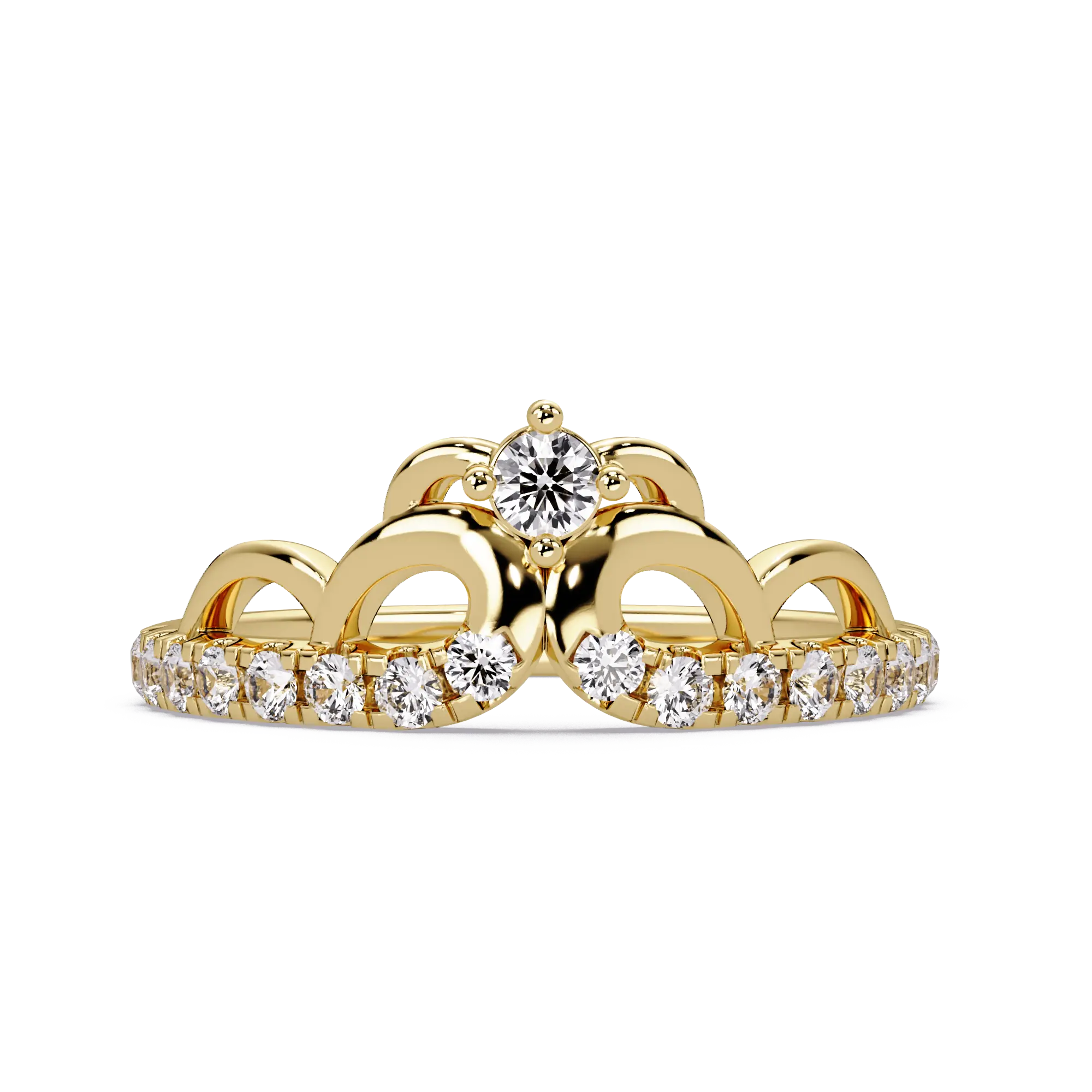 Crown Diamond Wedding Band  Royal Curved Tiara Pavé Diamond Ring