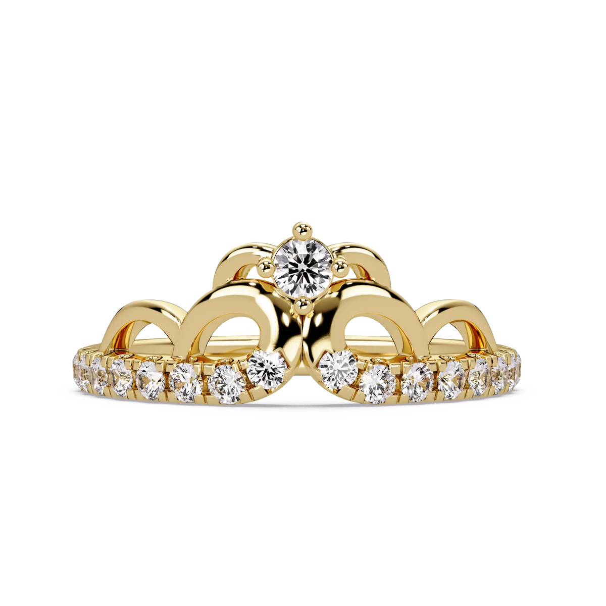 Crown Diamond Wedding Band  Royal Curved Tiara Pavé Diamond Ring