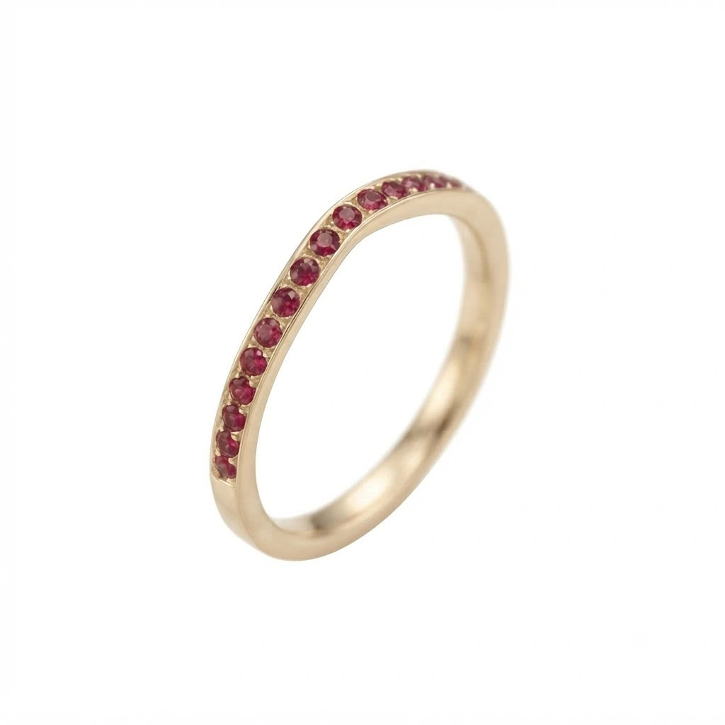 Curved Ruby Wedding Band V-Shaped Ruby Stacking Ring Chevron Gemstone Anniversary Band