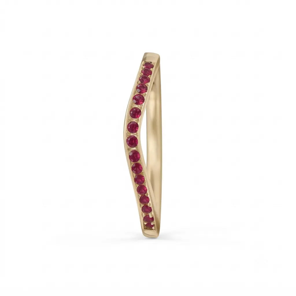 Curved Ruby Wedding Band V-Shaped Ruby Stacking Ring Chevron Gemstone Anniversary Band