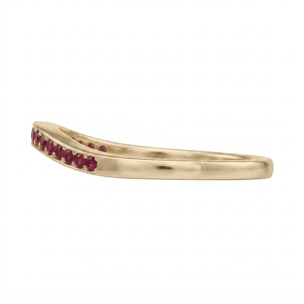 Curved Ruby Wedding Band V-Shaped Ruby Stacking Ring Chevron Gemstone Anniversary Band
