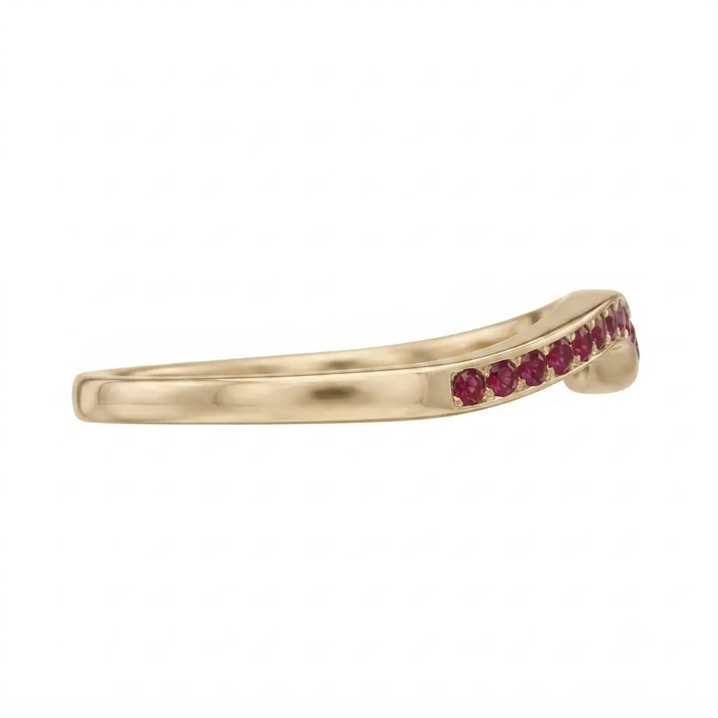 Curved Ruby Wedding Band V-Shaped Ruby Stacking Ring Chevron Gemstone Anniversary Band