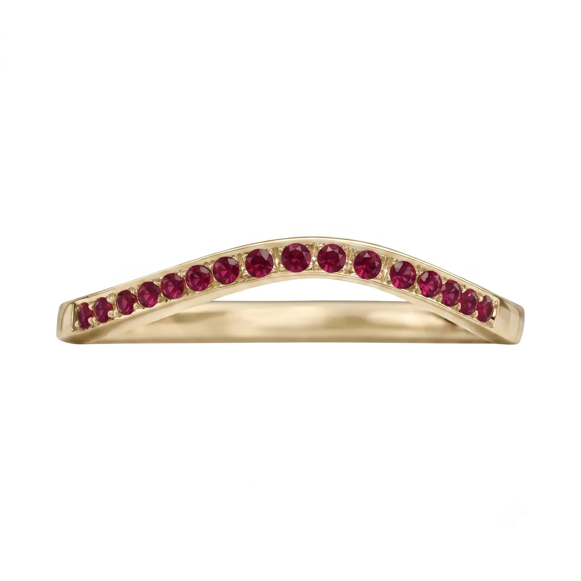 Curved Ruby Wedding Band V-Shaped Ruby Stacking Ring Chevron Gemstone Anniversary Band