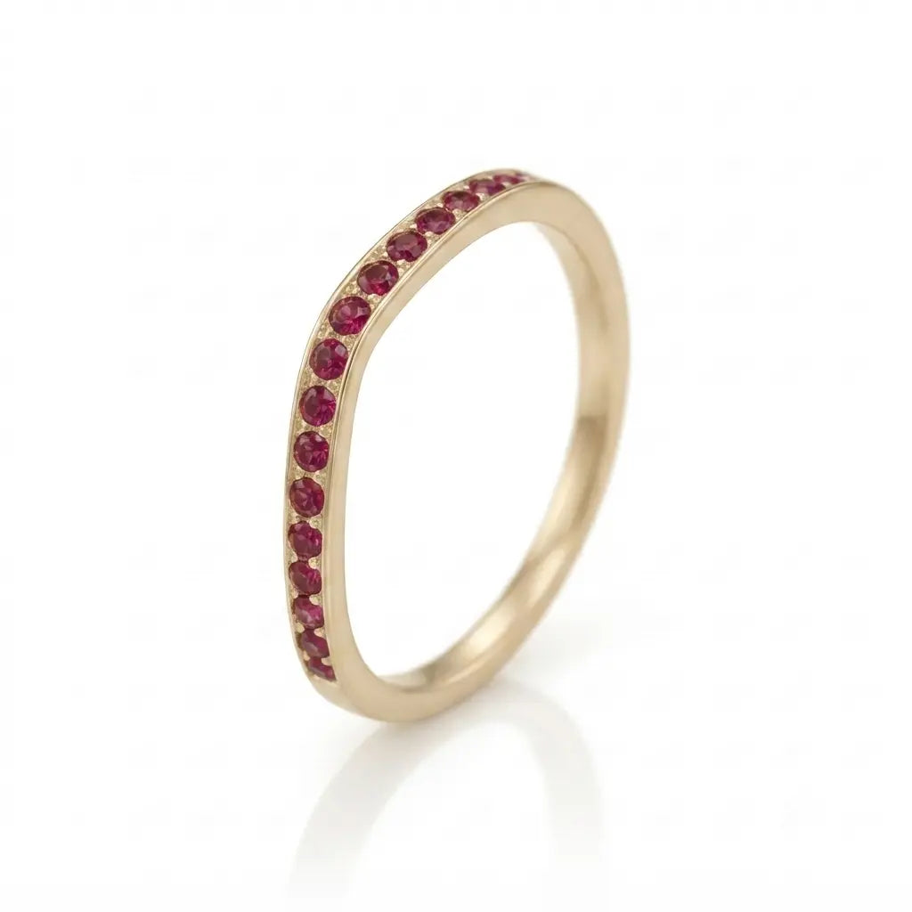 Curved Ruby Wedding Band V-Shaped Ruby Stacking Ring Chevron Gemstone Anniversary Band
