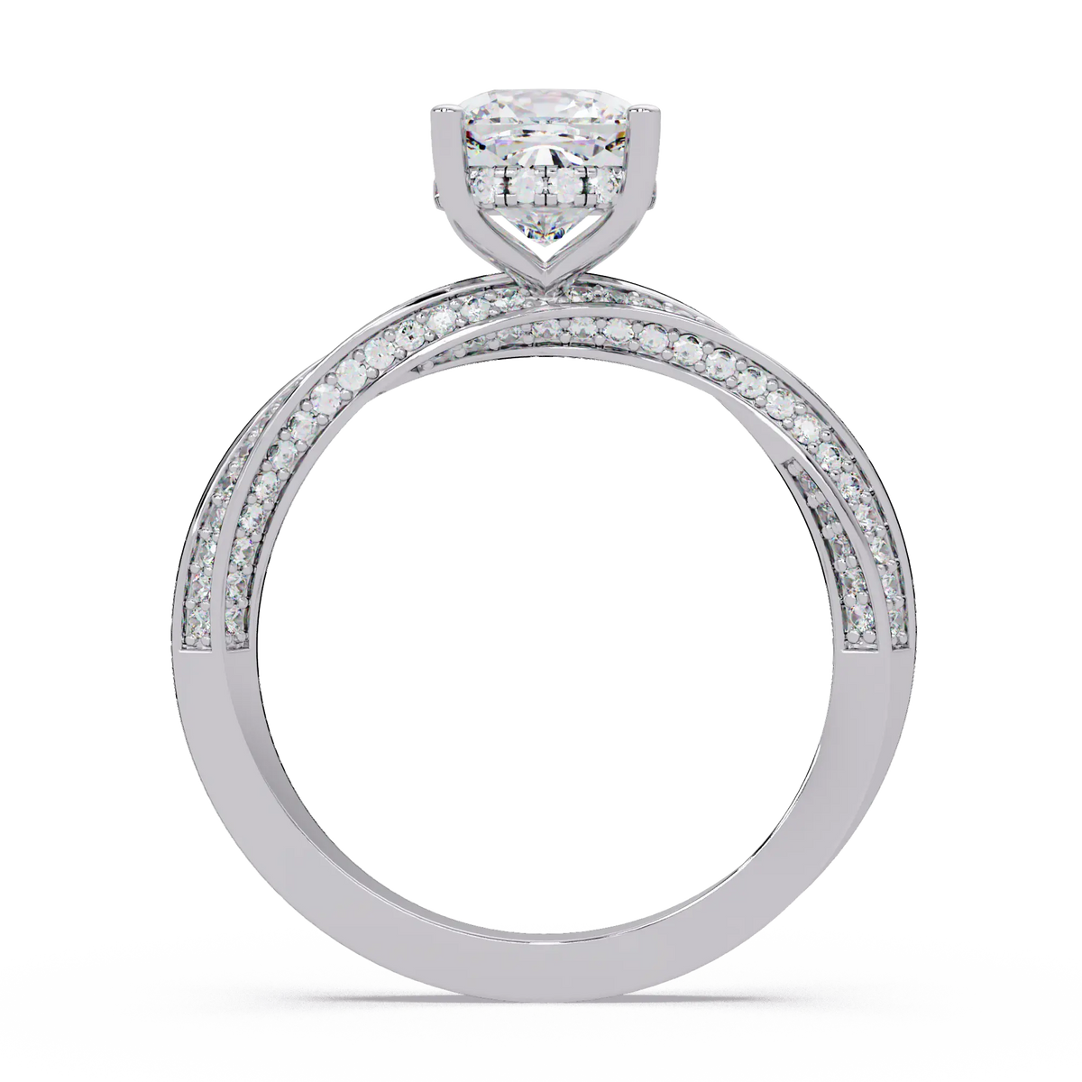 Cushion Cut Diamond Solitaire Engagement Ring Twisted Pavé Yellow Gold Ring