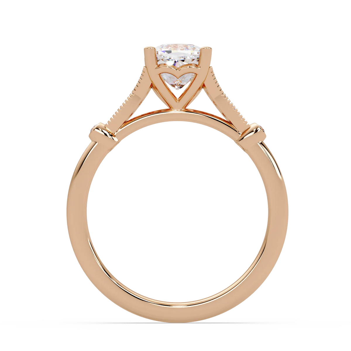 Cushion Cut Diamond Engagement Ring Vintage Mil Grain Accent Yellow Gold Ring