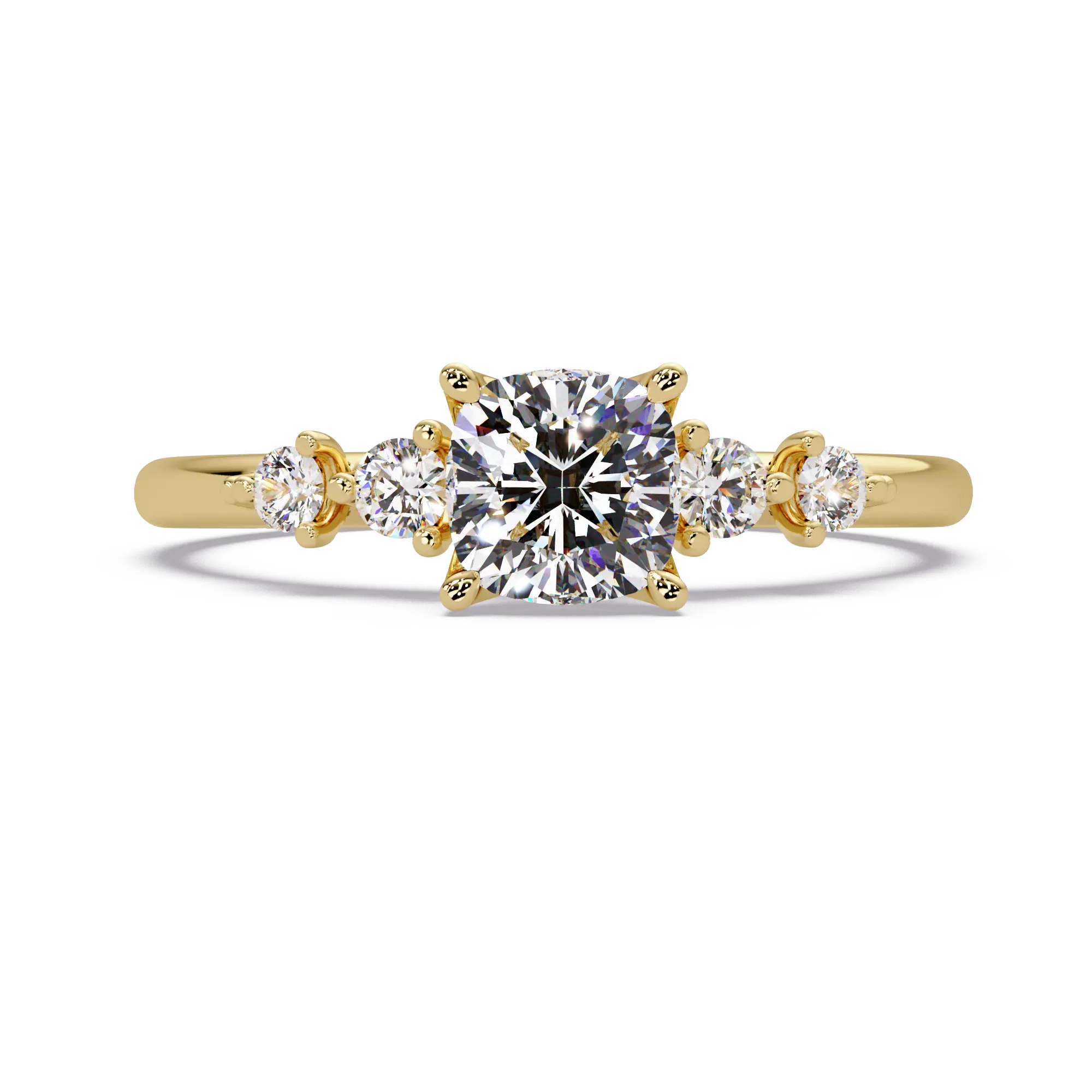 Cushion Cut Diamond Three Stone Engagement Ring - Classic Round Accent Diamond Ring