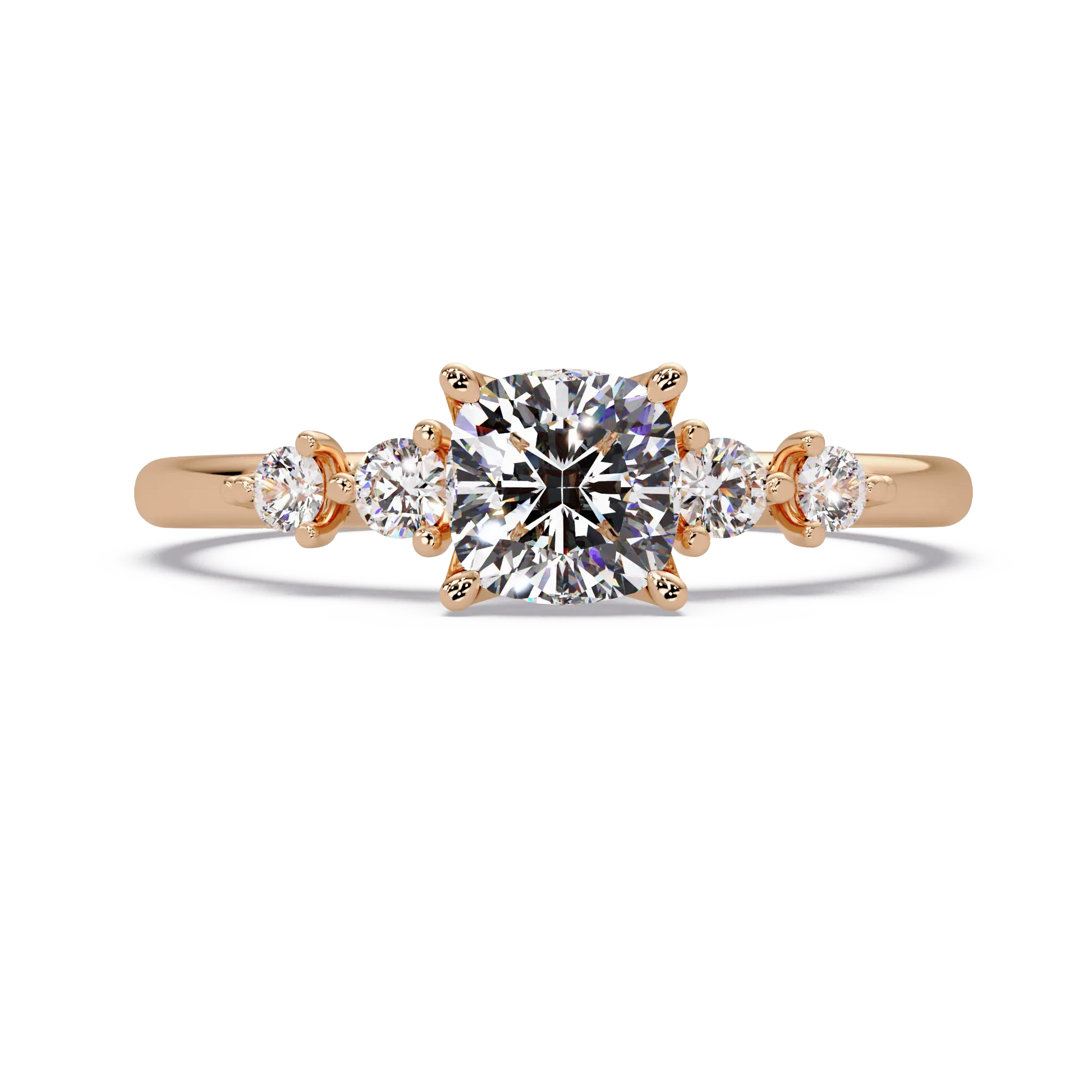 Cushion Cut Diamond Three Stone Engagement Ring - Classic Round Accent Diamond Ring