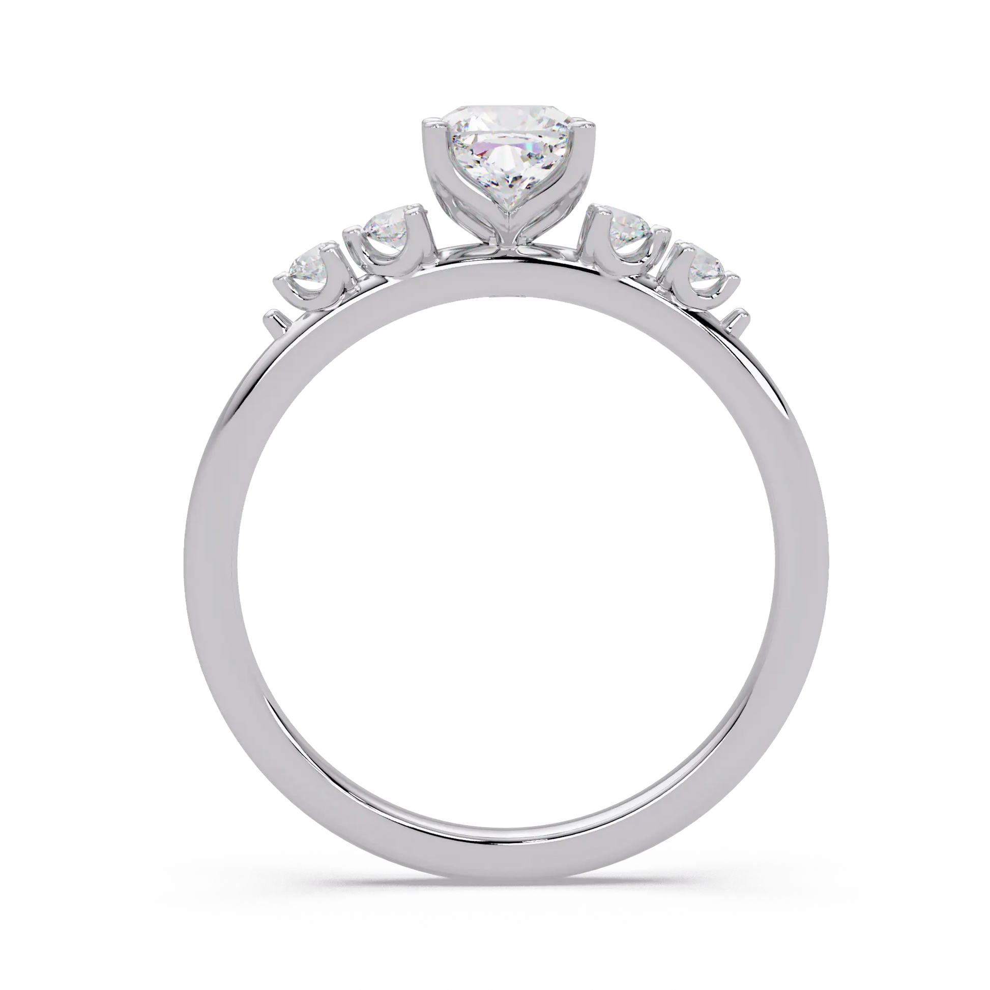 Cushion Cut Diamond Three Stone Engagement Ring - Classic Round Accent Diamond Ring
